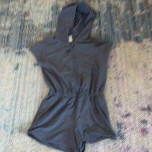 Athleta girl navy blue romper with zipper and hood